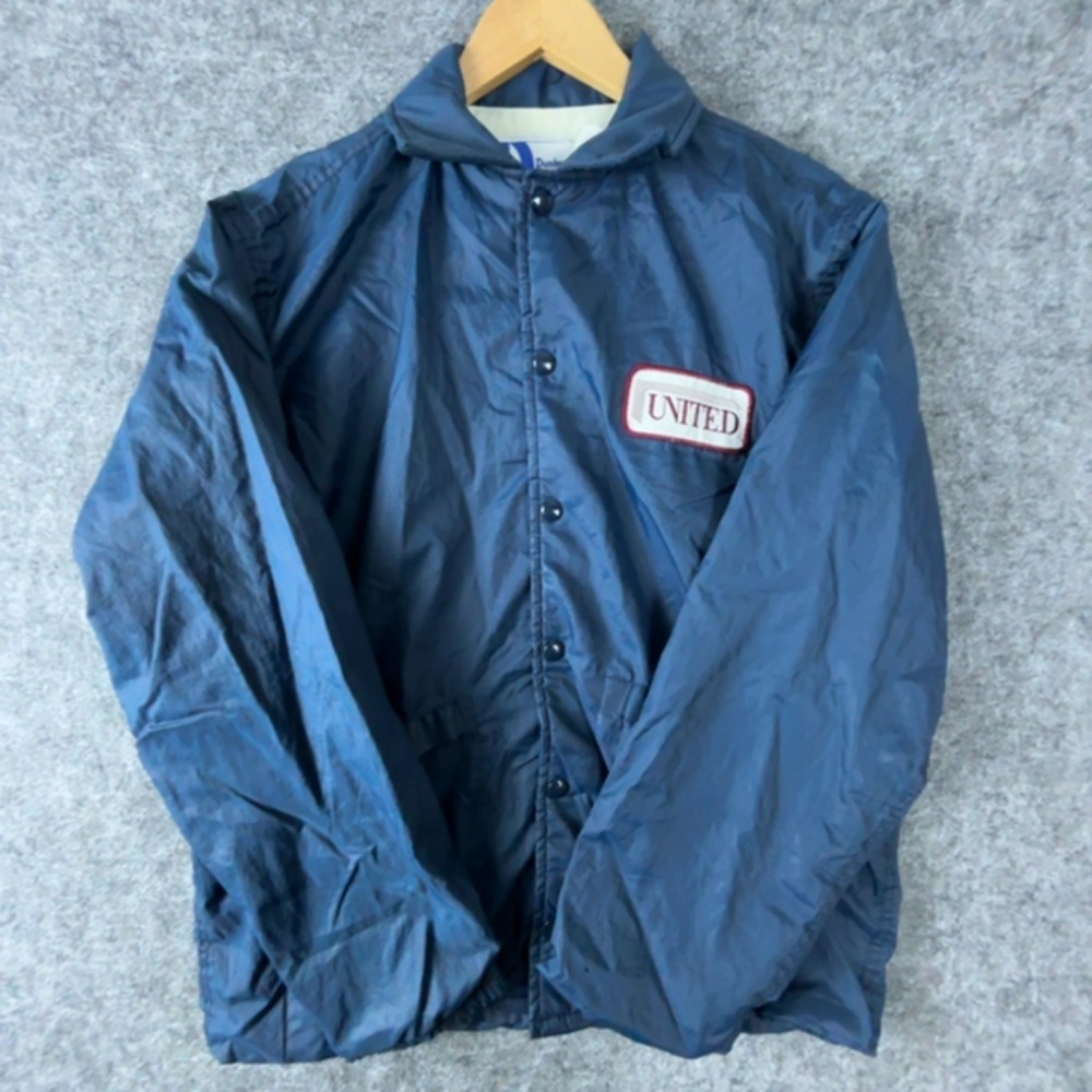 Dunbrooke Pla-Jac Coaches Jacket Mens M Navy Blue United Patch Made USA
